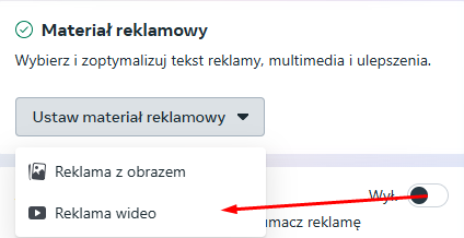 Screenshot 1. Wybór reklamy wideo.