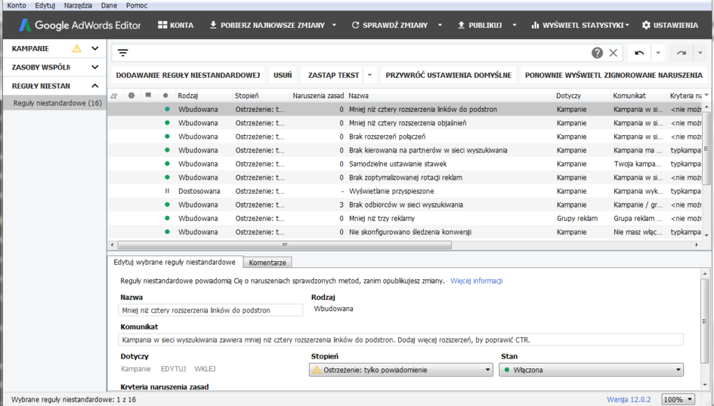 reguly niestandardowe