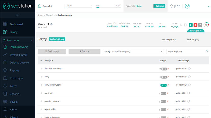 monitoring pozycji Seostation