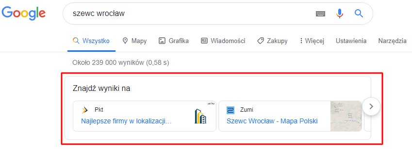 Wyniki lokalne Google Szewc