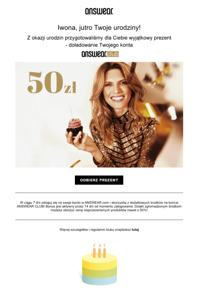 email ze zniżką z okazji urodzin