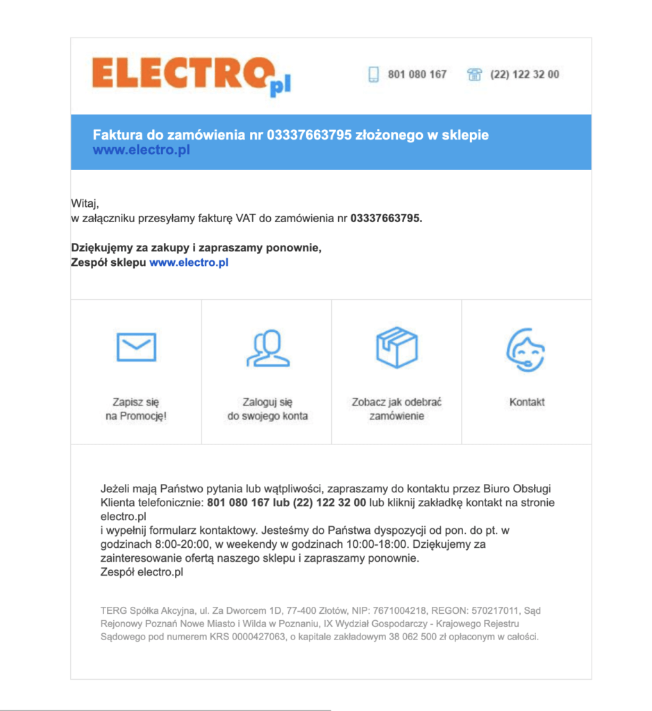 mail transakcyjny z fakturą