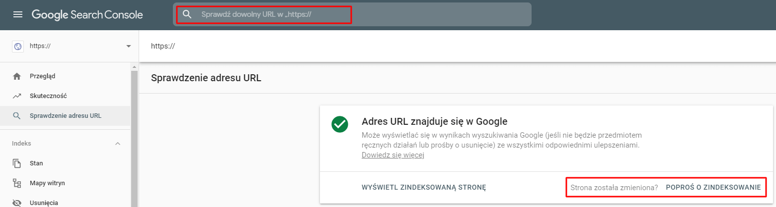 Sprawdź URL w Search Console
