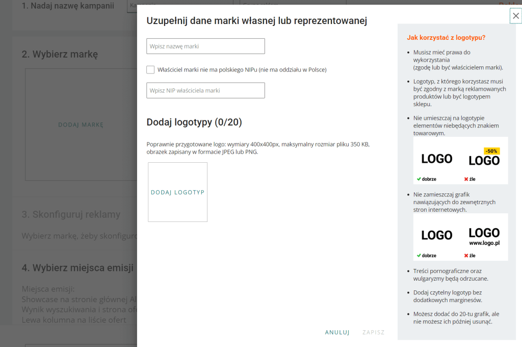 dodawanie marki kampania allegro