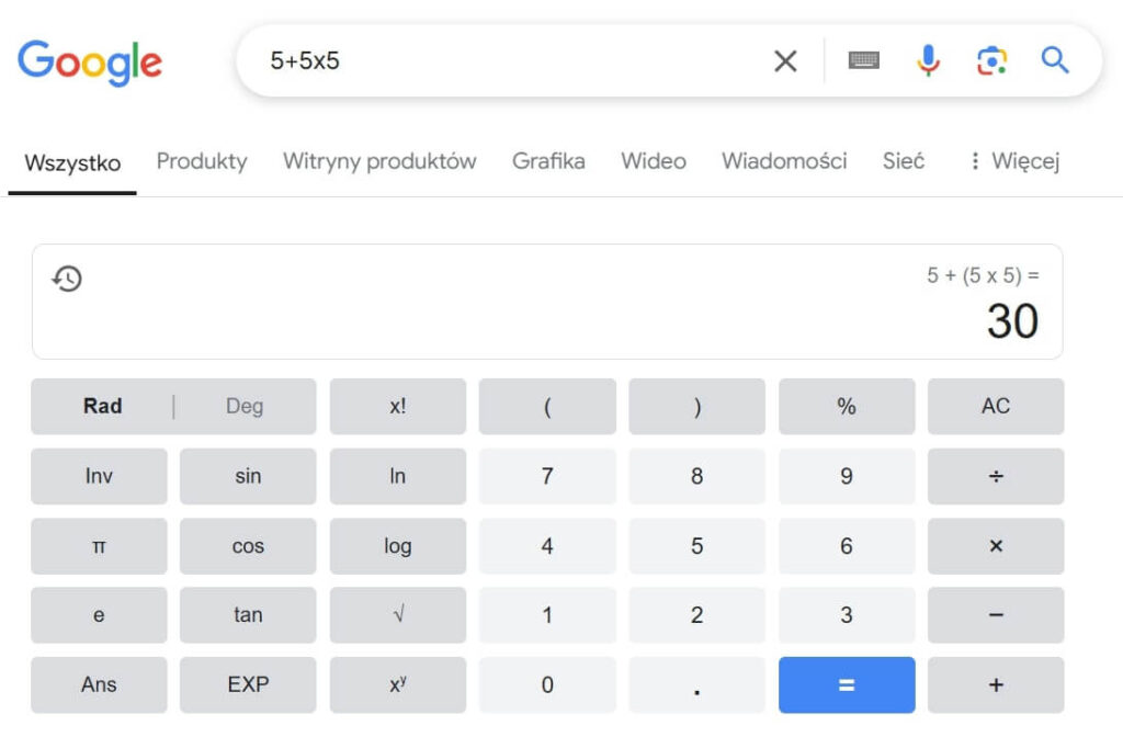 kalkulator wyszukiwarka google