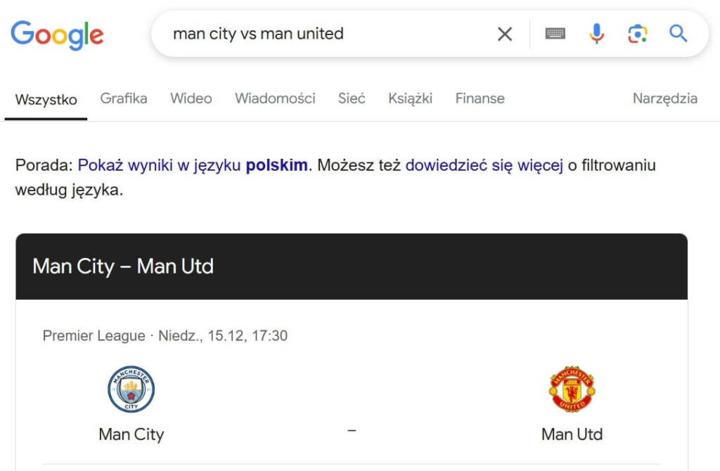 wyniki meczow wyszukiwarka google