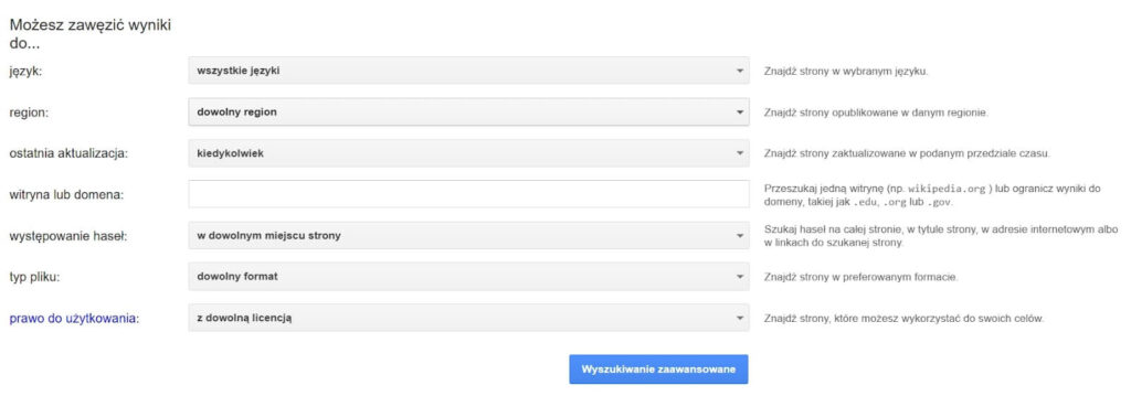 zawezenie wynikow wyszukiwania google