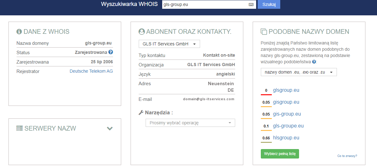 WHOIS dane abonenta