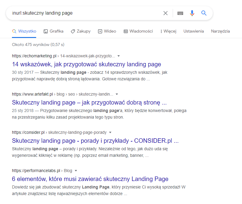 operatory wyszukiwania w Google