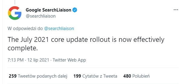 Koniec lipcowego Core Update Google