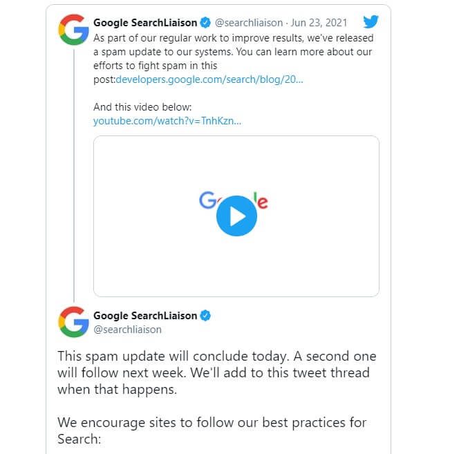 spam aktualizacja Google