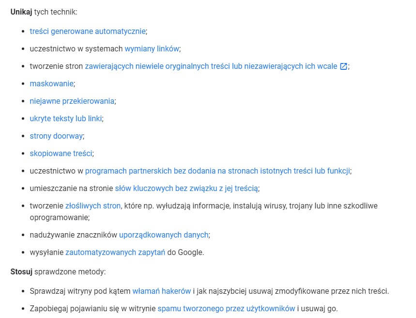 spam wytyczne google