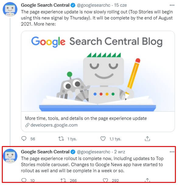 page experience end 2 wrzesnia