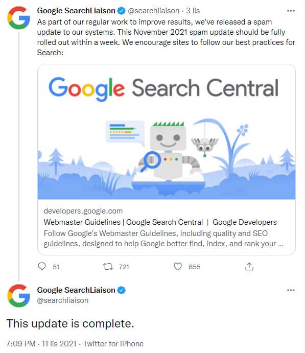 11 listopada - koniec Spam Update Google