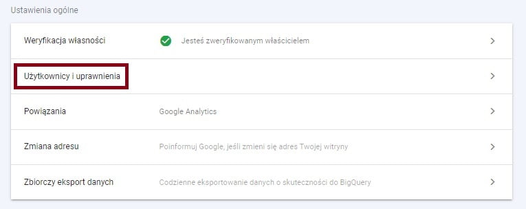 dostęp do google search console