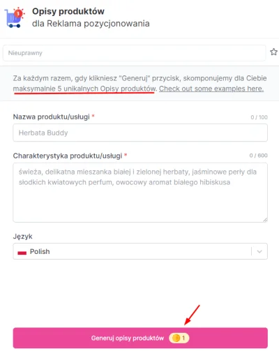 tworzenie tekstów z writesonic