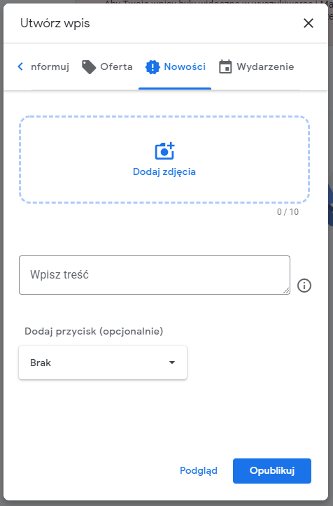 dodawanie informacji o usługach GMF