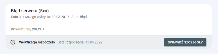 Błąd serwera - raport Google Search Console - zrzut 3