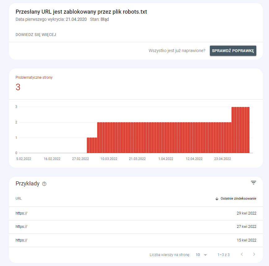 URL zablokowany przez robots.txt - zrzut
