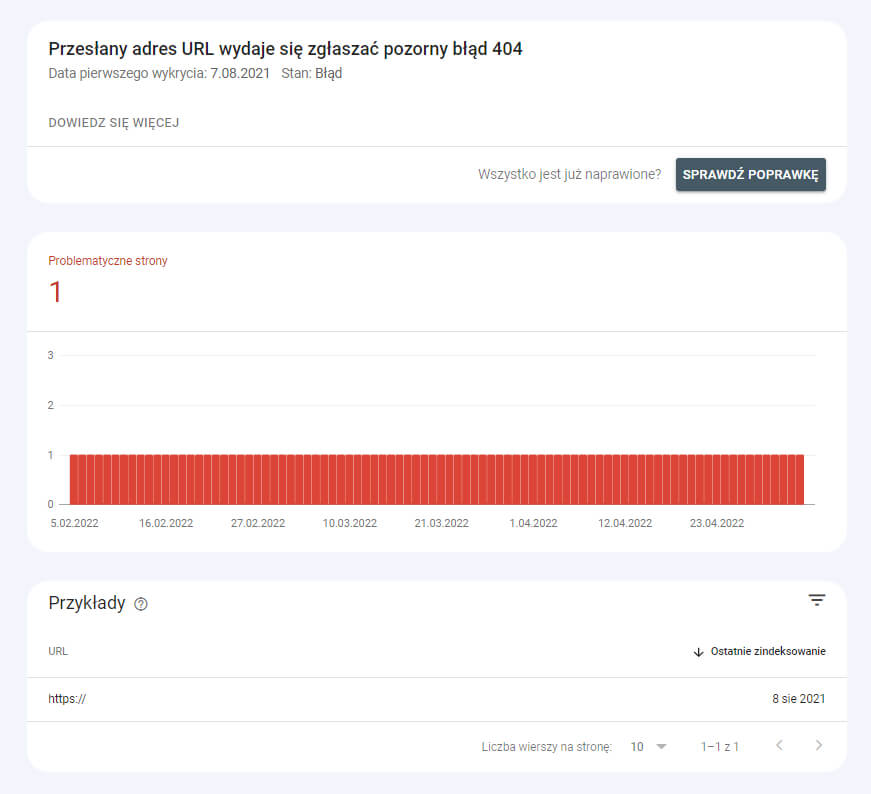 Błąd pozorny 404 w GSC