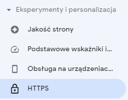 Menu raportu Google Search Console na temat protokołu HTTPS