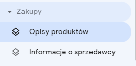 Menu raportu Google Search Console na temat danych strukturalnych produktów
