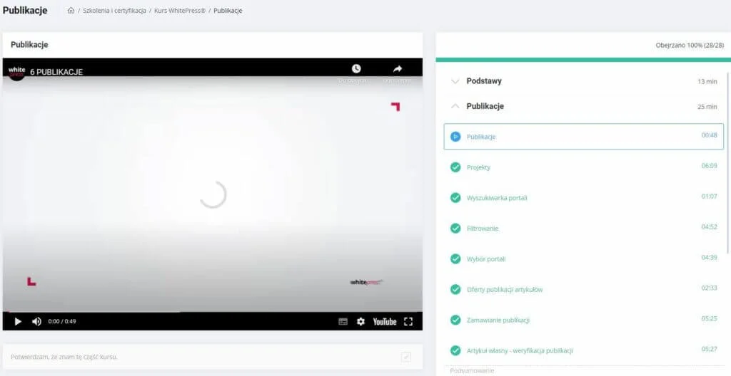 kurs od WhitePress z zakresu działania platformy - przykładowy moduł