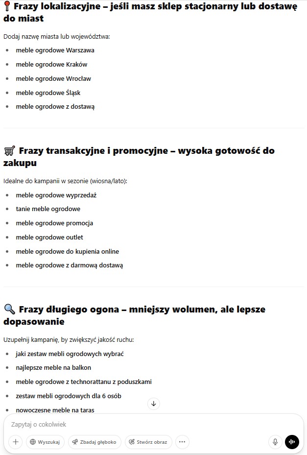 Research słów kluczowych w Chat GPT v2