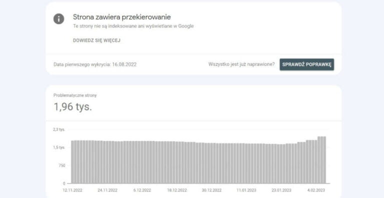 Co oznacza komunikat, że strona zawiera przekierowanie?
