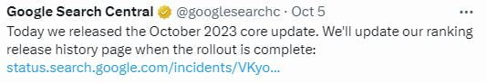aktualizacja algorytmu google pzdziernik 2023 core
