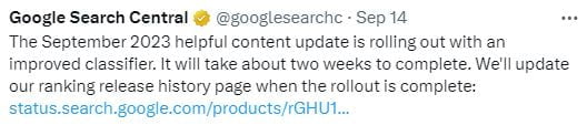 aktualizacja algorytmu google wrzesien 2023