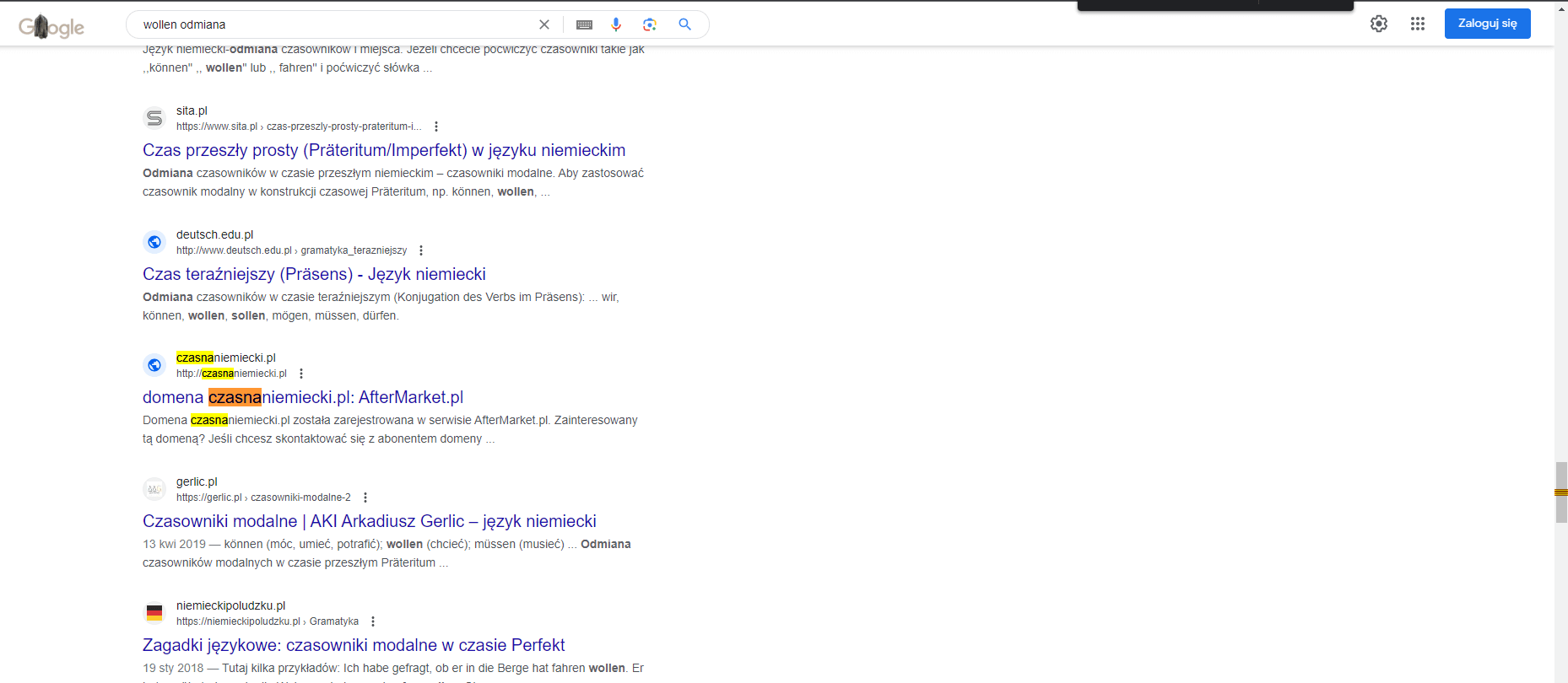 czasnaniemiecki wollen odmiana