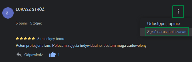 10 zgloszenie opinii bezposrednio w wizytowce google