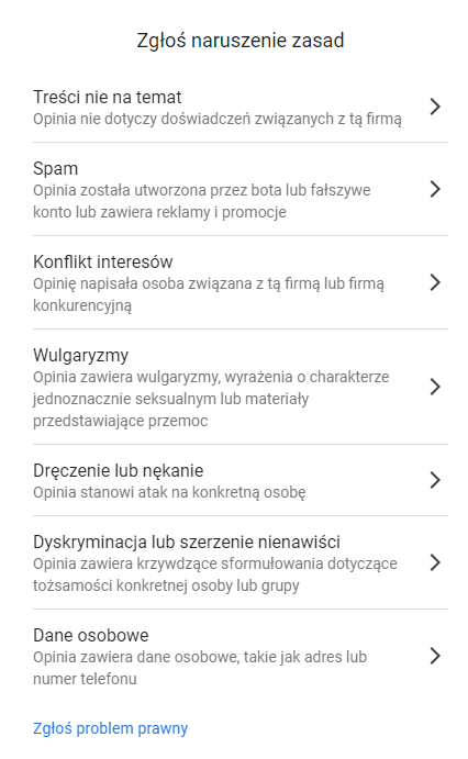 5 zgloszenie opinii do usuniecia przez naruszenie zasad