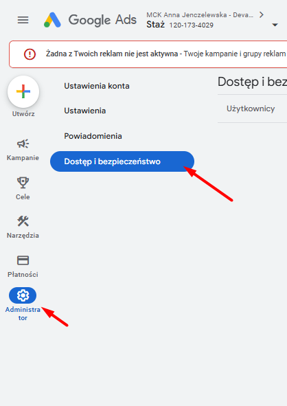 przyznawanie dostepu google ads administrator