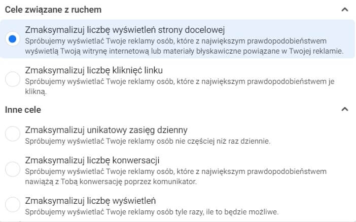 Cele kampanii z celem ruch