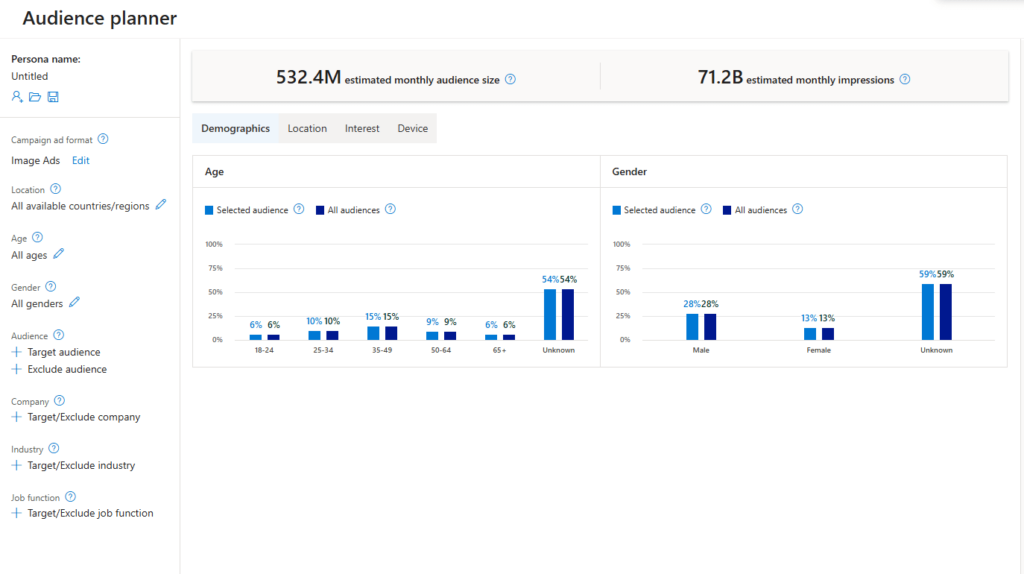 MS Ads audience planer