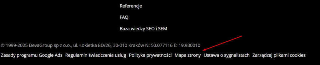 mapa strony umiejscowienie stopka