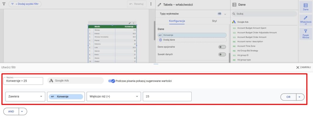 Dodawanie filtru konfiguracja
