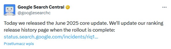 June 2025 core update - wpis z X