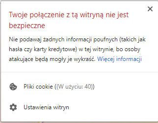 Komunikat o niebezpiecznym połączeniu wyświetlany przez Chrome