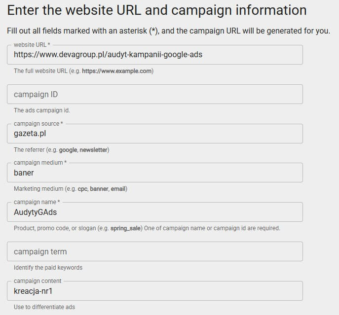 utm builer formularz