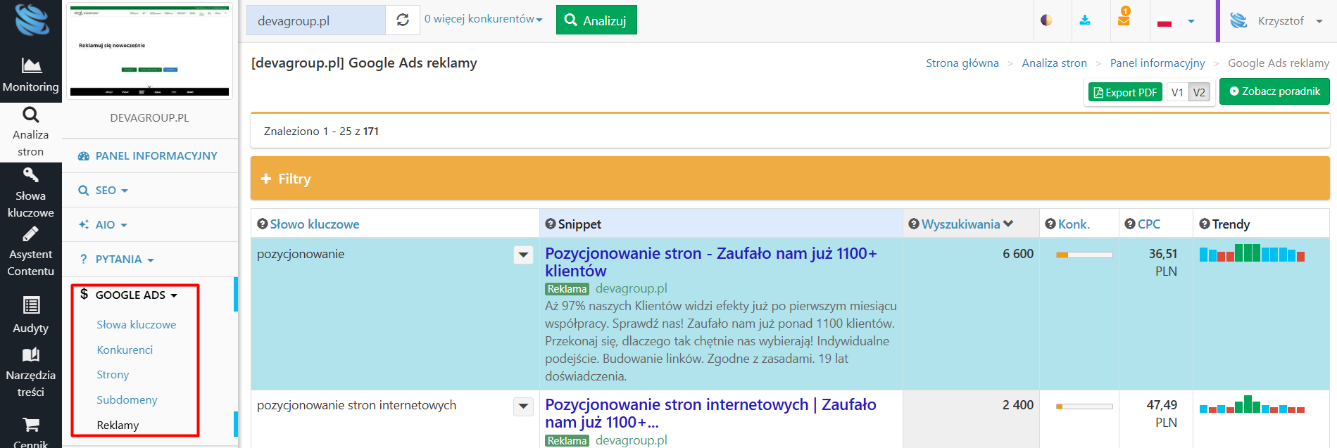 panel semstorm