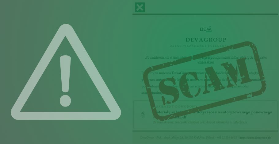 Uwaga na fałszywe wezwania DMCA. Oszuści podszywają się pod DevaGroup!