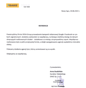 devagroup wspolpraca referencje dako